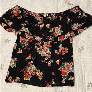 Lily White Black Floral Off-Shoulder Blouse